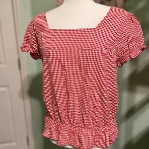 NWT Red and White Checked Blouse by Tulle, Size L
